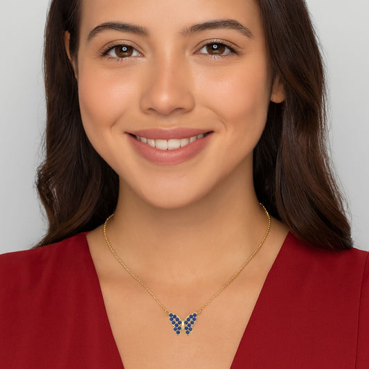 Blue Sapphire 3.00 Ct Round Cluster Butterfly Necklace – 14k Yellow Gold-1