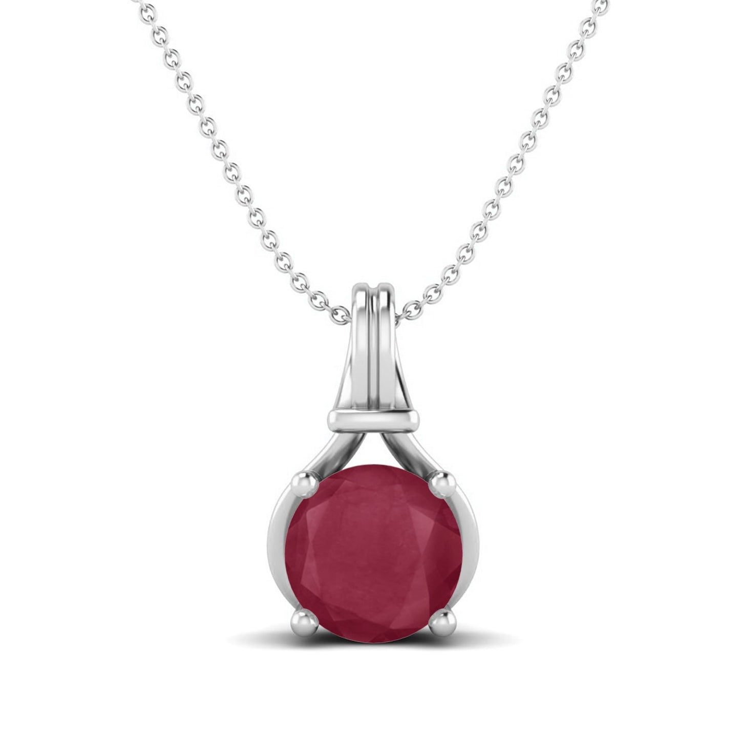 Ruby 0.75 Ct Round Classic Solitaire Necklace - 14k Yellow Gold-5