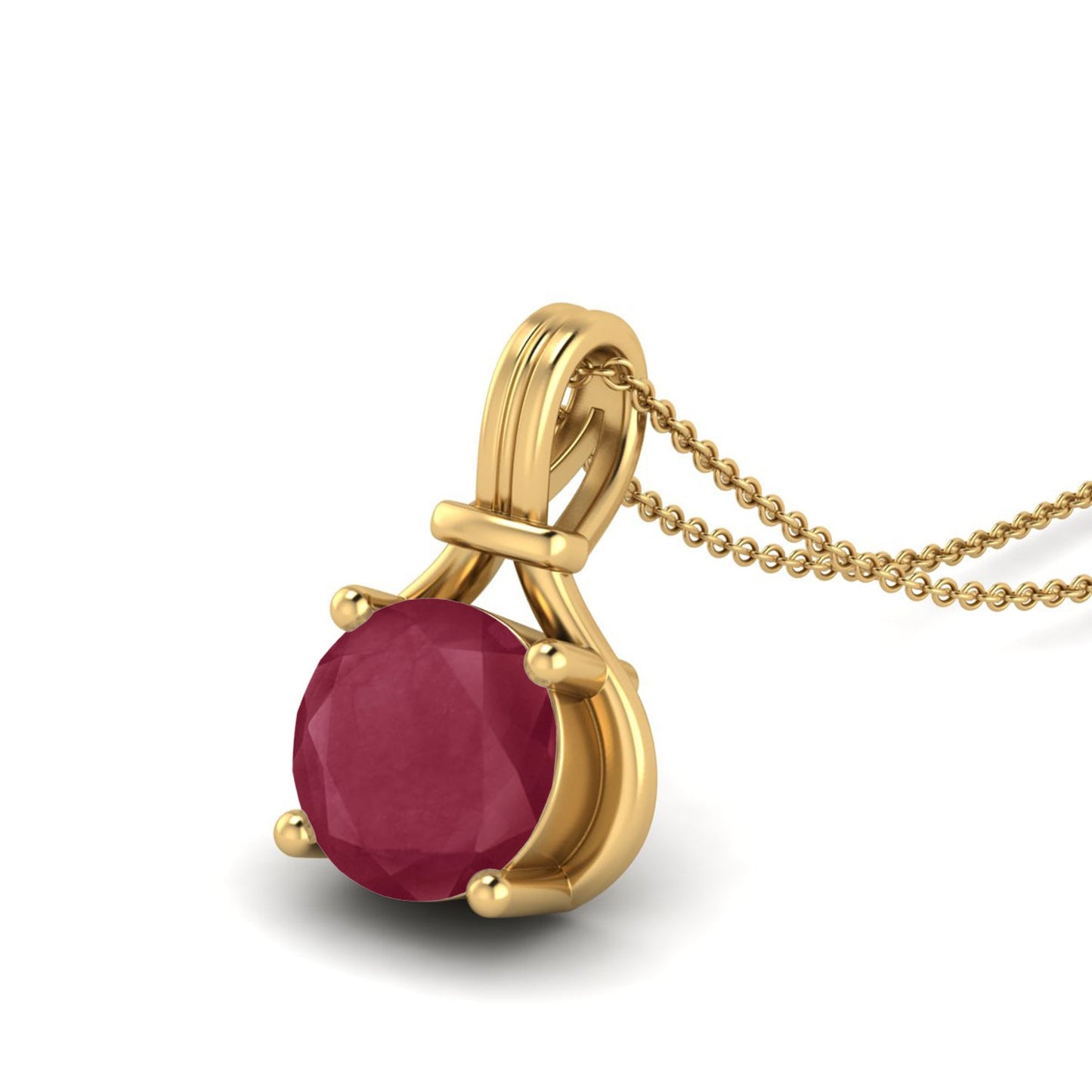 Ruby 0.75 Ct Round Classic Solitaire Necklace - 14k Yellow Gold-3