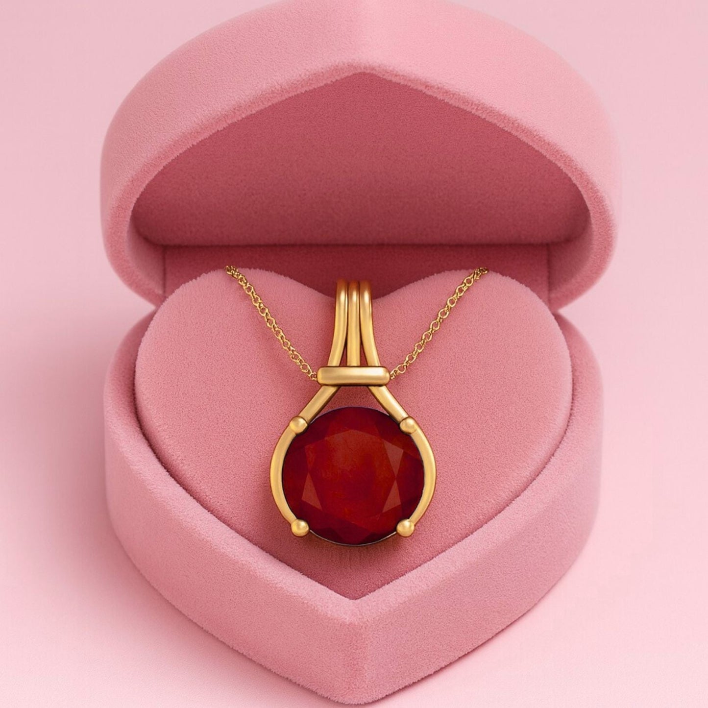 Ruby 0.75 Ct Round Classic Solitaire Necklace - 14k Yellow Gold-2