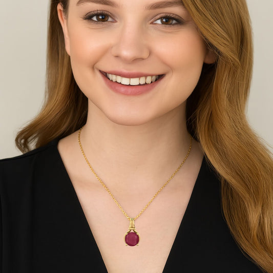 Ruby 0.75 Ct Round Classic Solitaire Necklace - 14k Yellow Gold-1