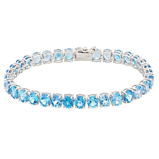 Swiss Blue Topaz Tennis Bracelet – 925 Sterling Silver-0