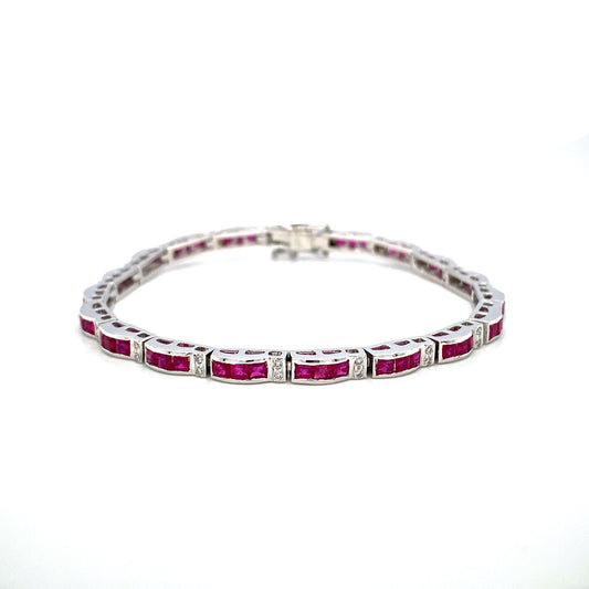 Ruby and Diamond Bracelet in 14K White Gold - KGD 41521-0
