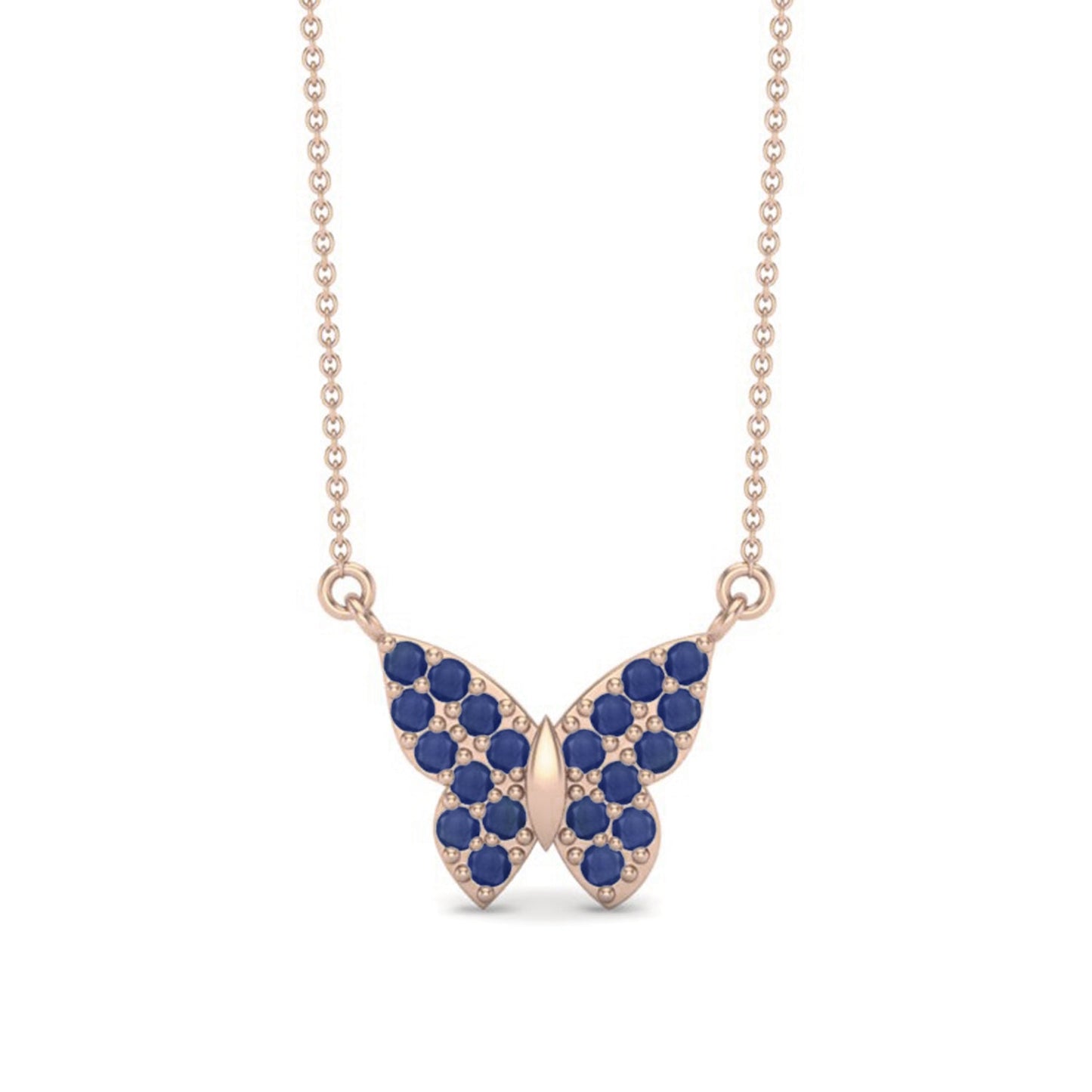 Blue Sapphire 3.00 Ct Round Cluster Butterfly Necklace – 14k Yellow Gold-5
