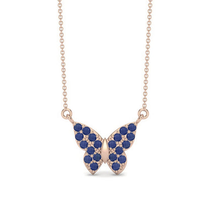 Blue Sapphire 3.00 Ct Round Cluster Butterfly Necklace – 14k Yellow Gold-5
