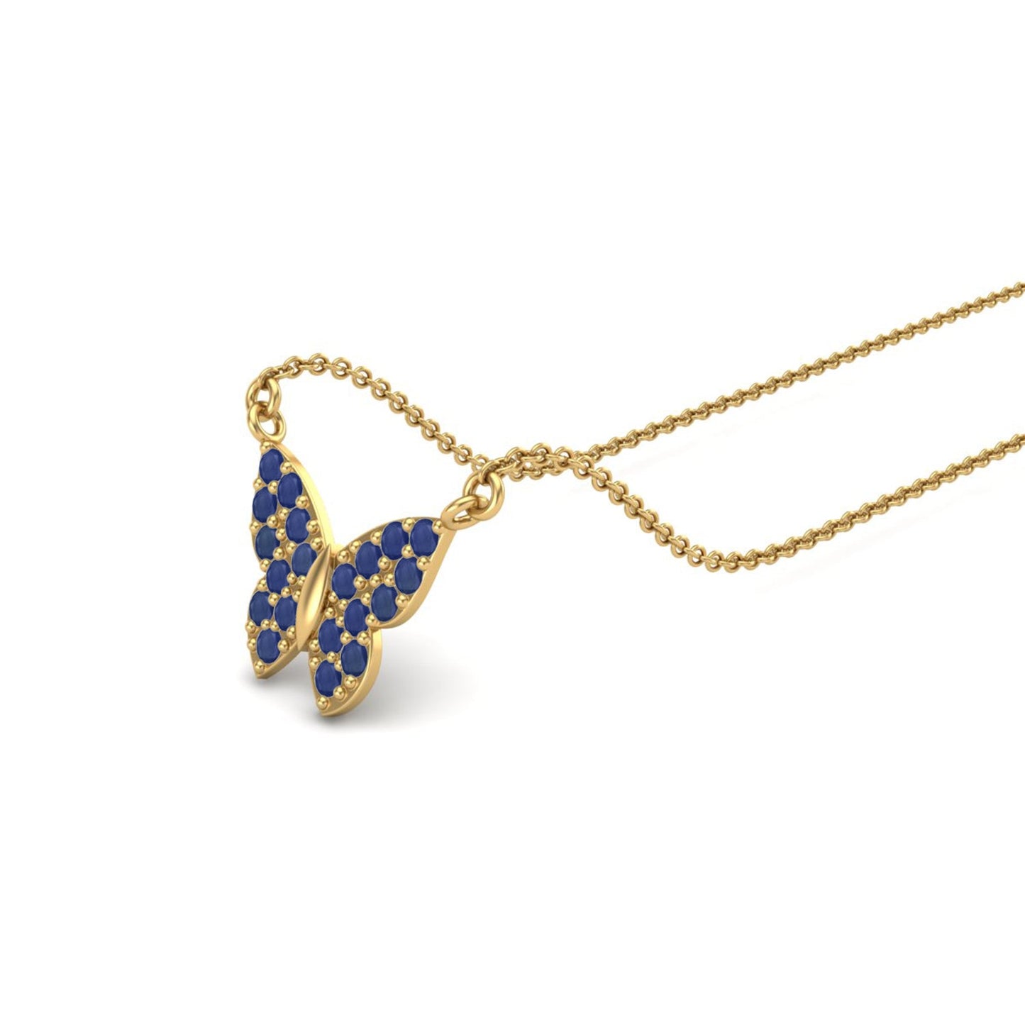 Blue Sapphire 3.00 Ct Round Cluster Butterfly Necklace – 14k Yellow Gold-4
