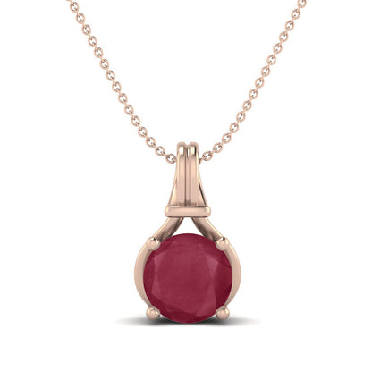 Ruby 0.75 Ct Round Classic Solitaire Necklace - 14k Yellow Gold-4