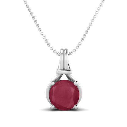 Ruby 0.75 Ct Round Classic Solitaire Necklace - 14k Yellow Gold-5