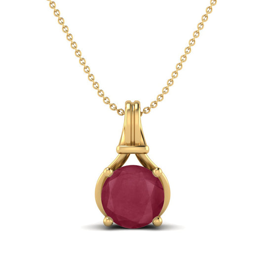 Ruby 0.75 Ct Round Classic Solitaire Necklace - 14k Yellow Gold-0