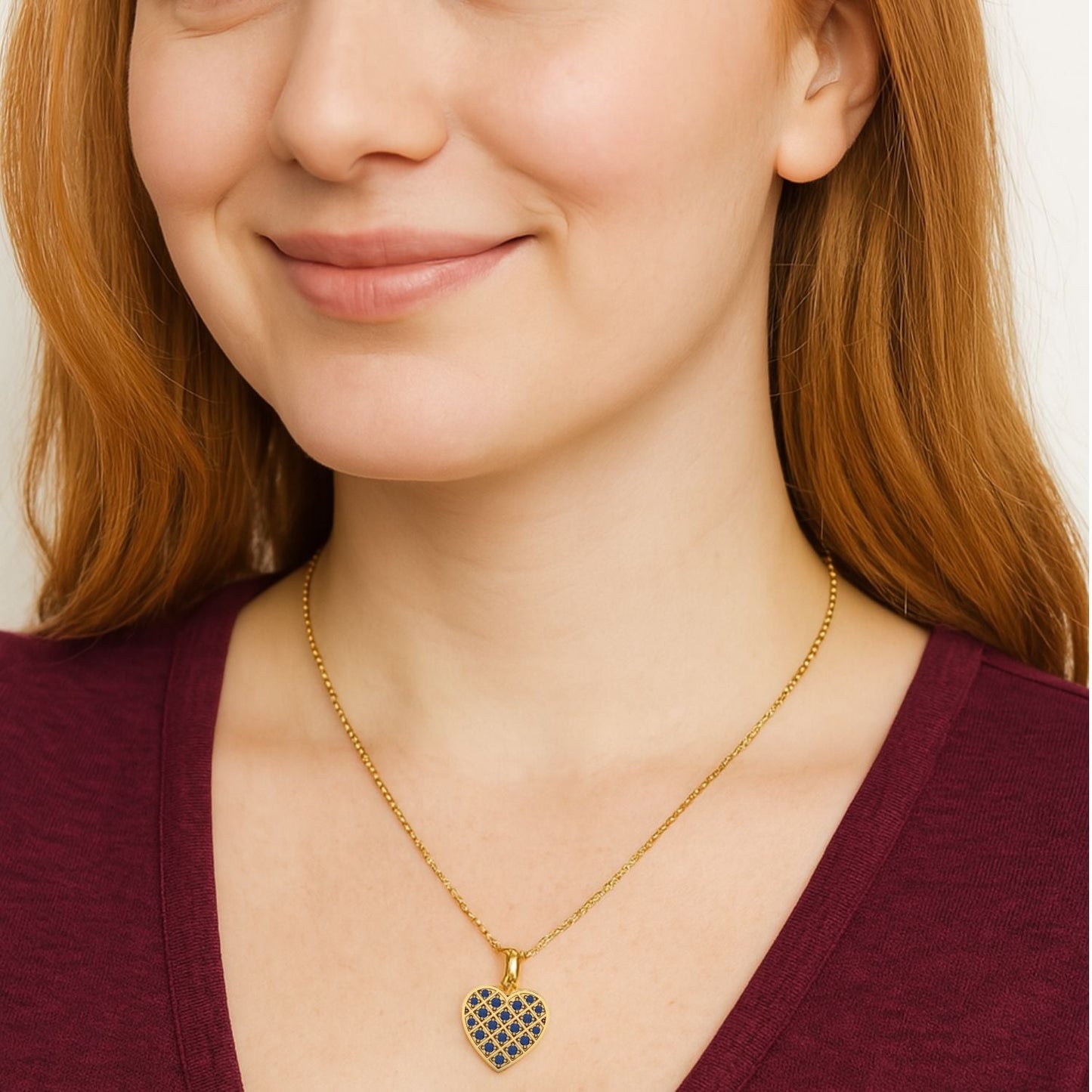 Blue Sapphire Heart Pendant - 9K Yellow Gold-1