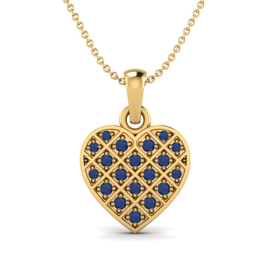 Blue Sapphire Heart Pendant - 9K Yellow Gold-0