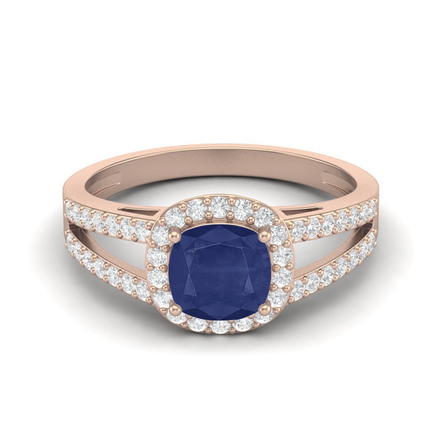 Blue Sapphire Cushion Solitaire with Accents Ring - 14k Yellow Gold–-4