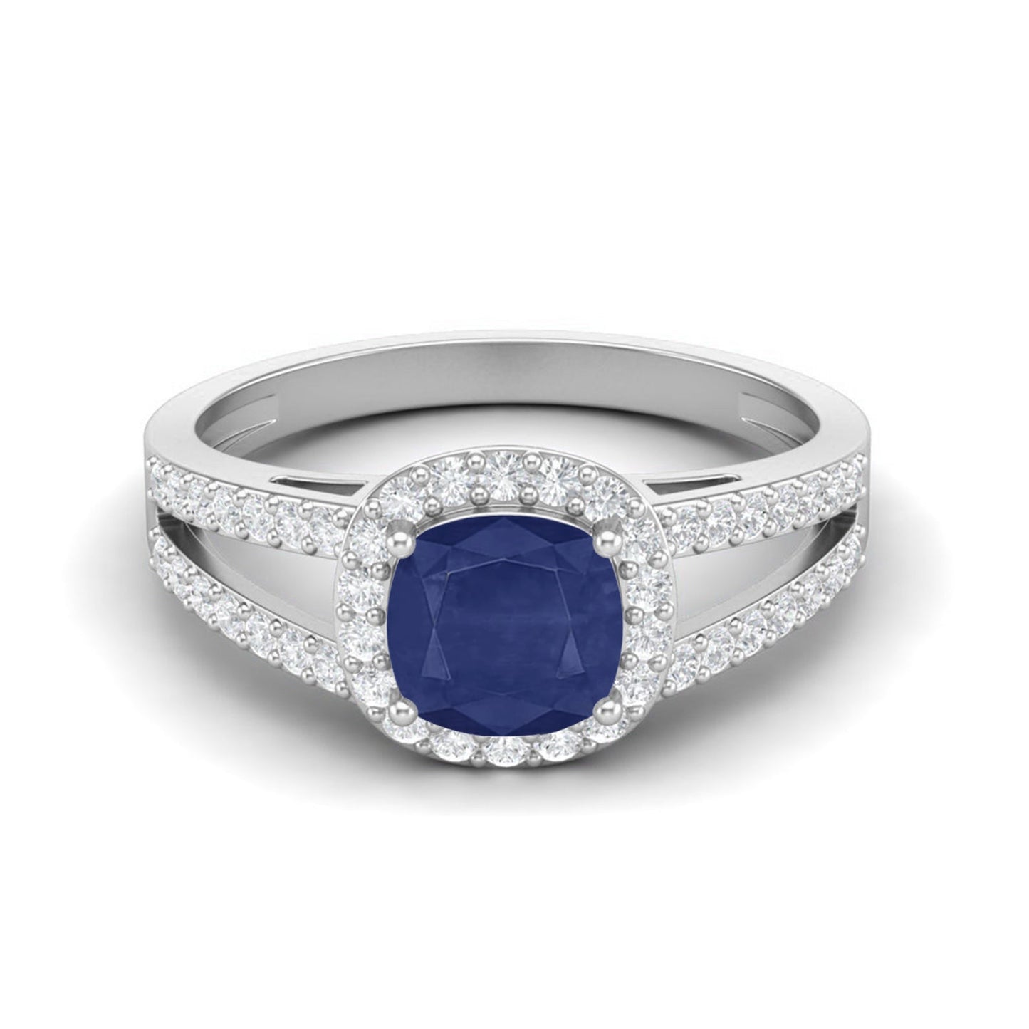 Blue Sapphire Cushion Solitaire with Accents Ring - 14k Yellow Gold–-5